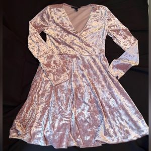 Crushed Velvet Pink Wrap Long Sleeve Dress